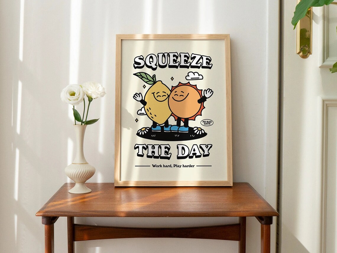 Squeeze The Day Retro Positivity Quote Art Print - Image 3