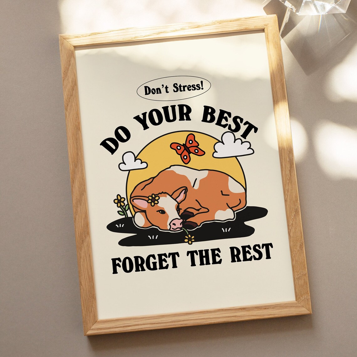Cute Cow Butterfly Quote Retro Poster, Cottagecore - Image 3