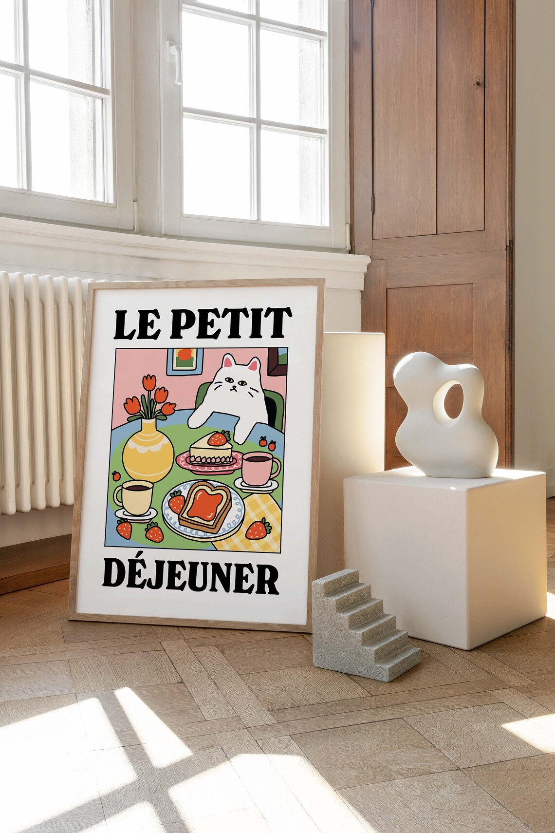 French Cafe Cat Print, Bistro Breakfast Kitchen Art - Image 3