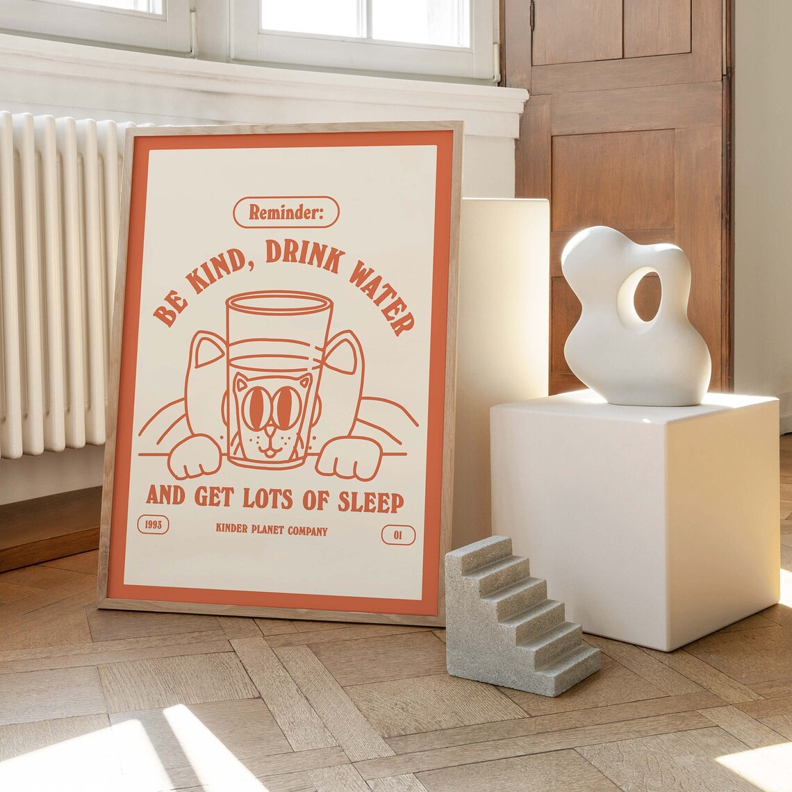 Retro Cat Water Print, Be Kind Drink Water Quote - Image 2