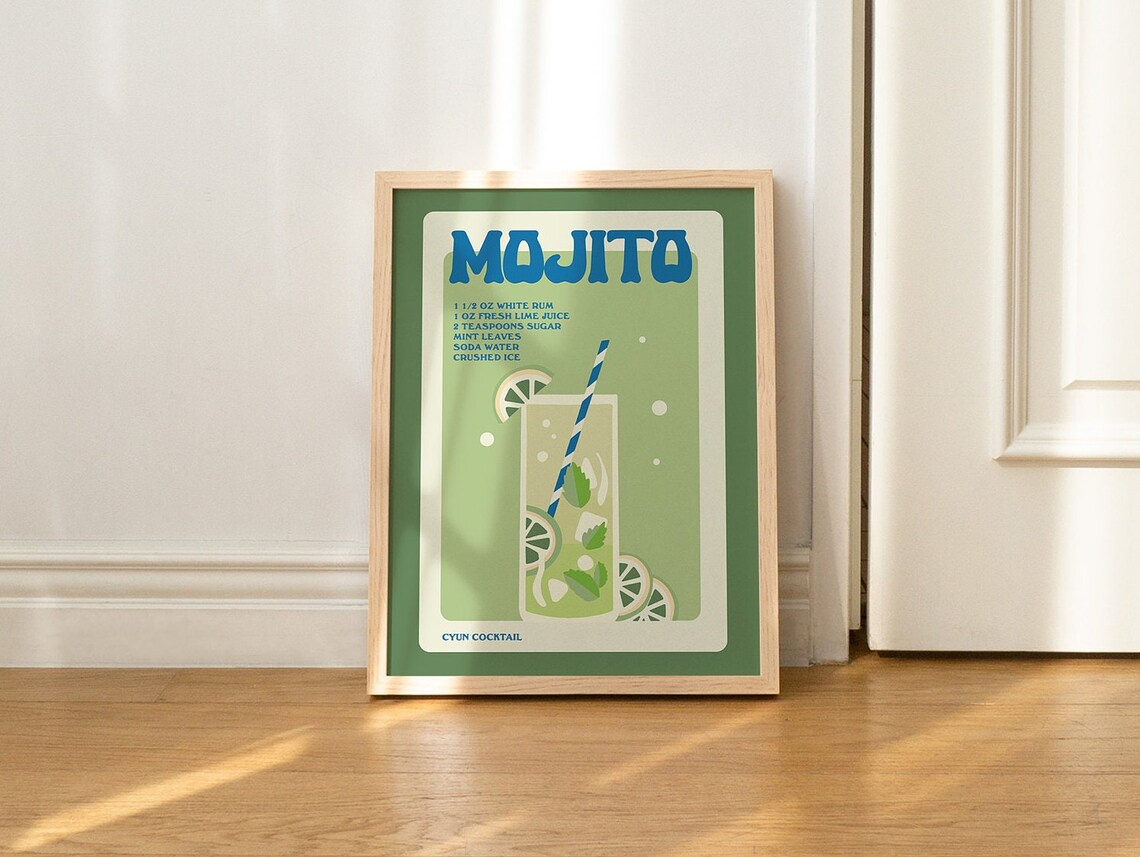Minimalist Mojito Cocktail Recipe Art Print - Image 2