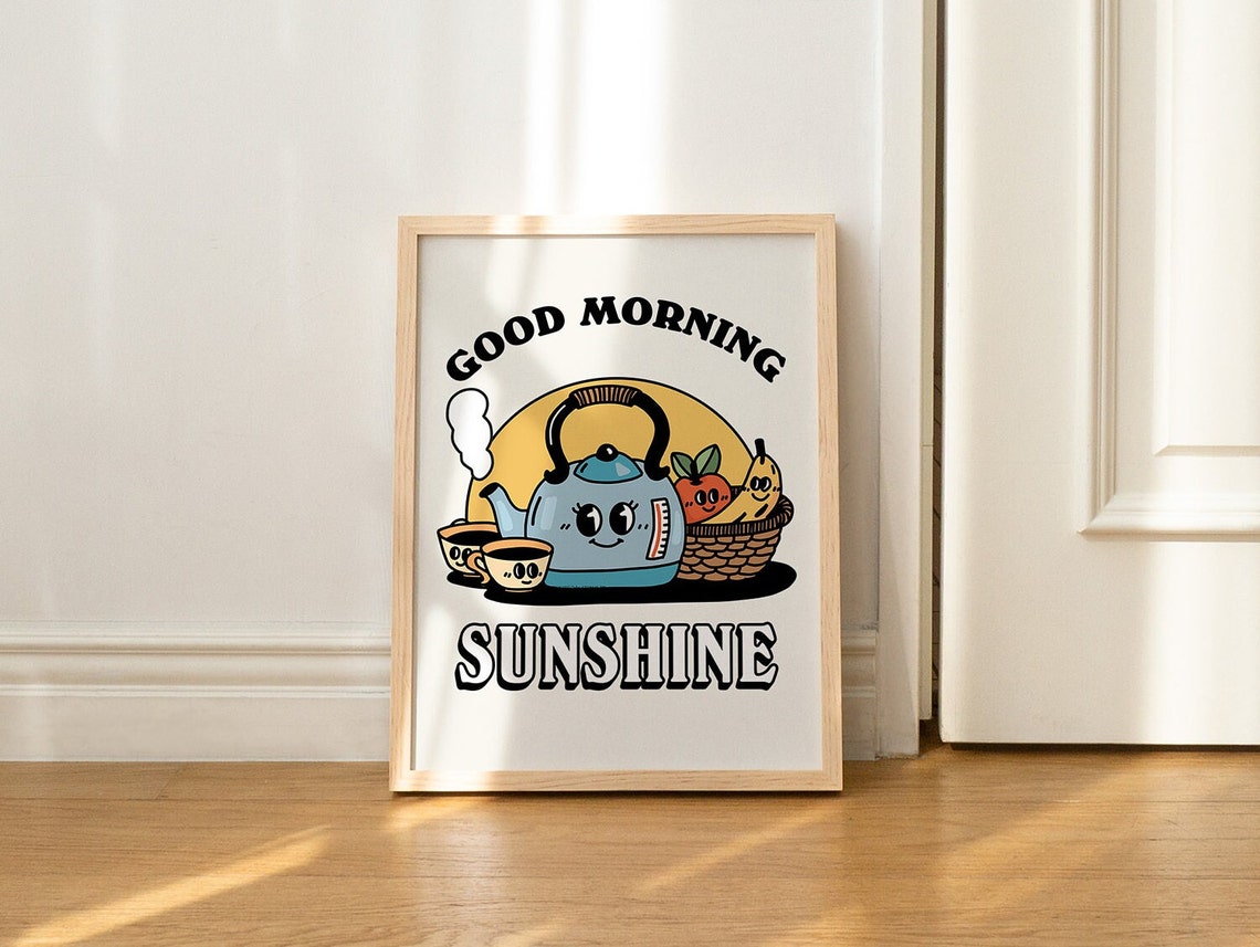 Good Morning Sunshine Smiling Kettle Retro Coffee Tea Kitchen Poster - Image 2