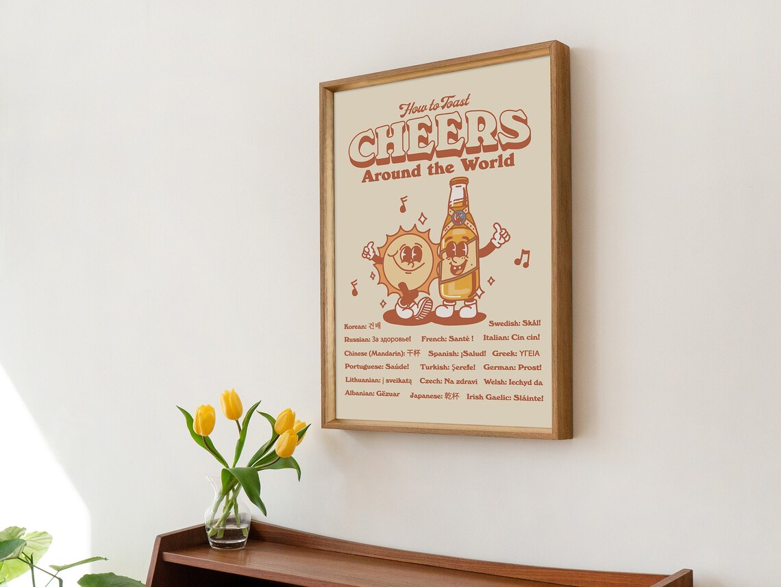 How To Toast Cheers Around The World Funny Beer Retro Bar Poster - Image 2
