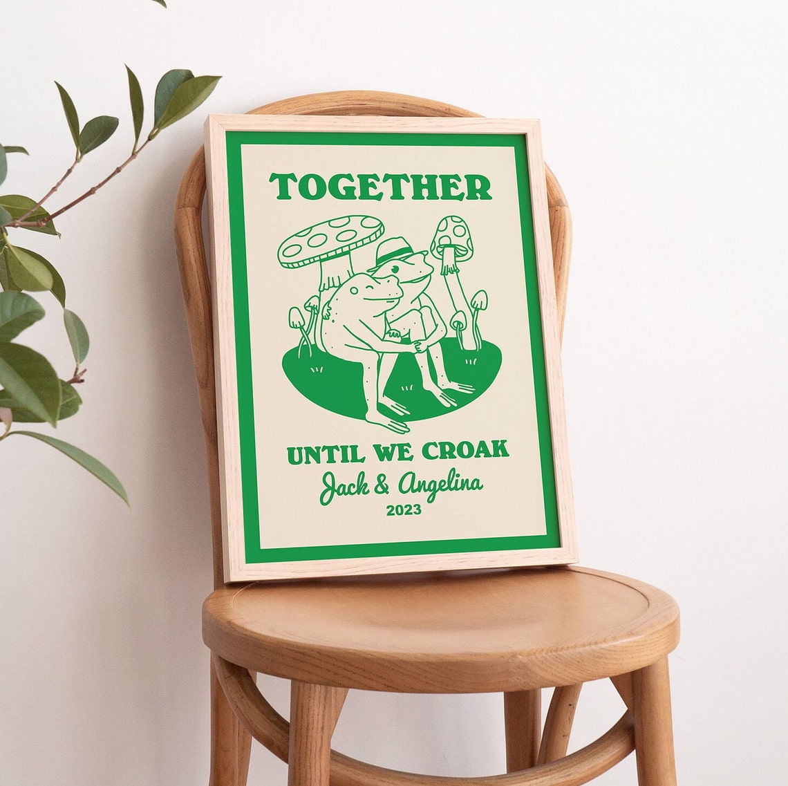 Personalized Couple Print Custom Frog Illustration Anniversary Engagement Valentines Gift Idea Cute Wall Decor Green Aesthetic Unframed - Image 2