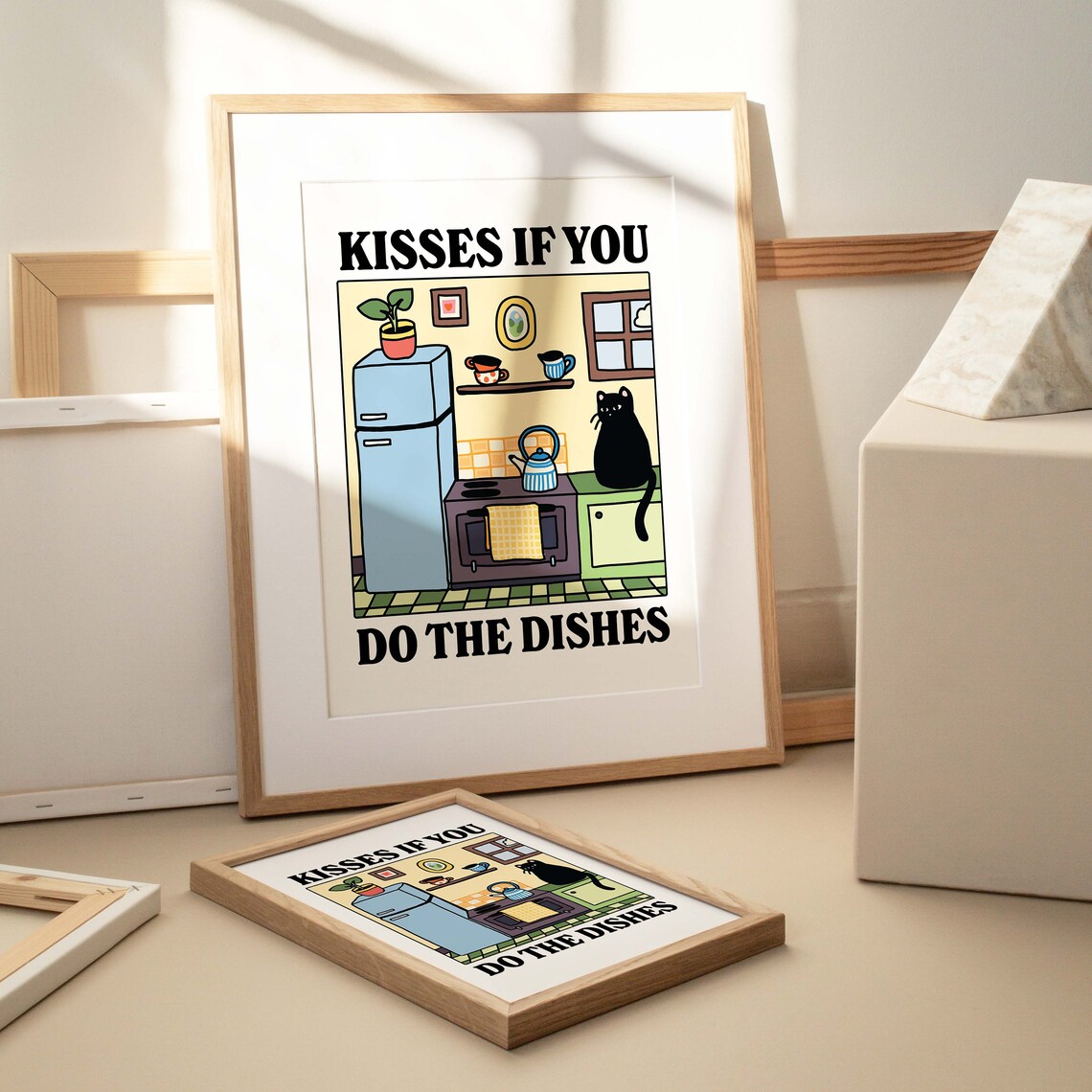 Kisses If You Do The Dishes Cat Retro Diner Poster - Image 3