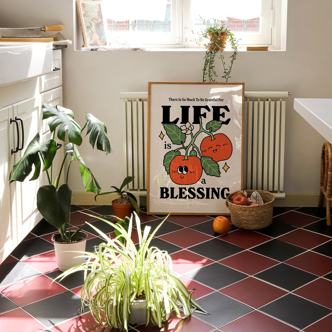 Life Is a Blessing Gratitude Apples Retro Motivational Poster - Image 3