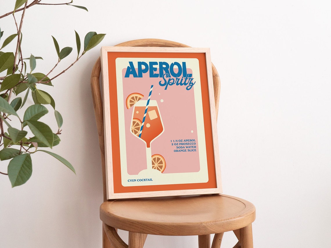 Aperol Spritz Retro Cocktail Recipe Terracotta Bar Wall Poster - Image 4