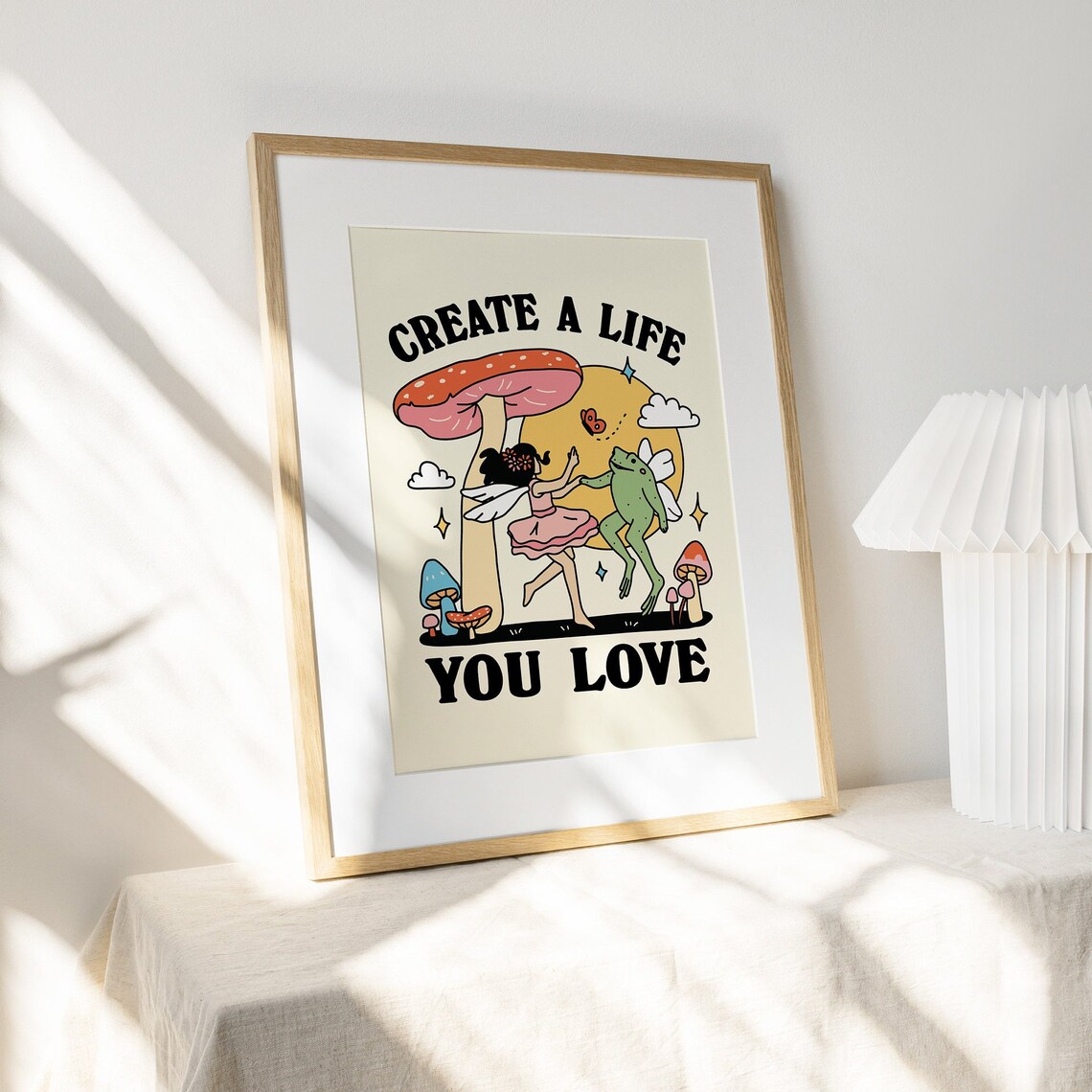 Whimsical Fairy Frog Retro Mushroom Poster, Pink Decor - Image 2