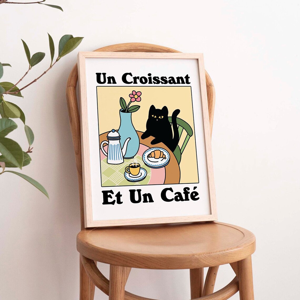 French Cafe Cat Print, Croissant Kitchen Poster - Image 3