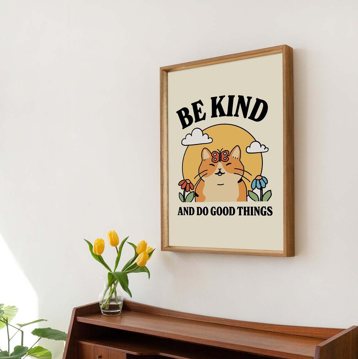 Be Kind And Do Good Things Cat Poster Cute Retro Positivity Wall Art Print - Image 3