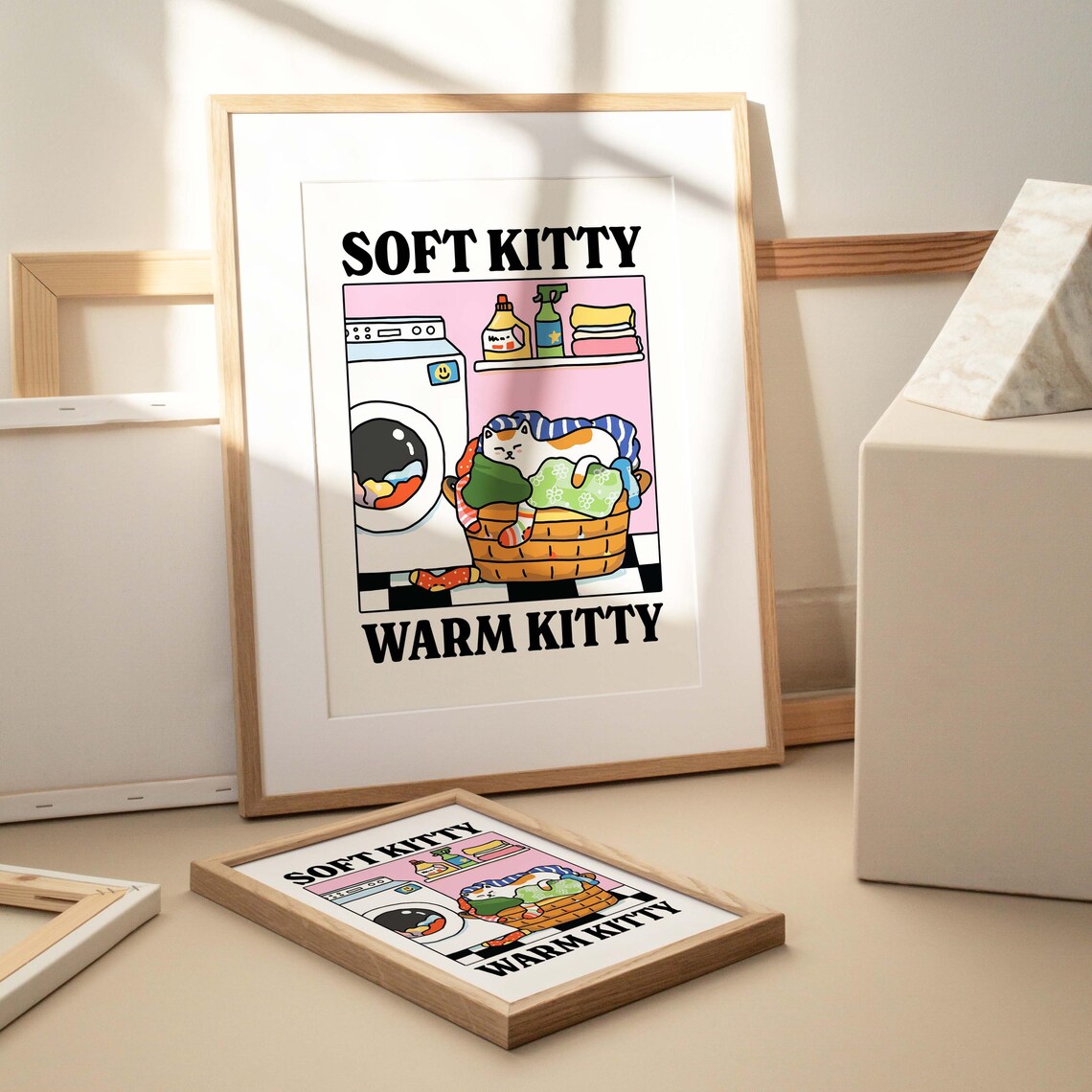 Soft Kitty Cat Print, Cute Retro Bathroom Decor - Image 4