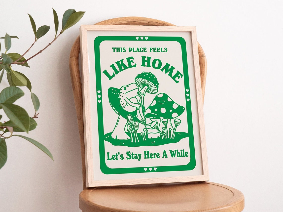 This Place Feels Like Home Frog Mushrooms Emerald Green Quote Poster - Image 3