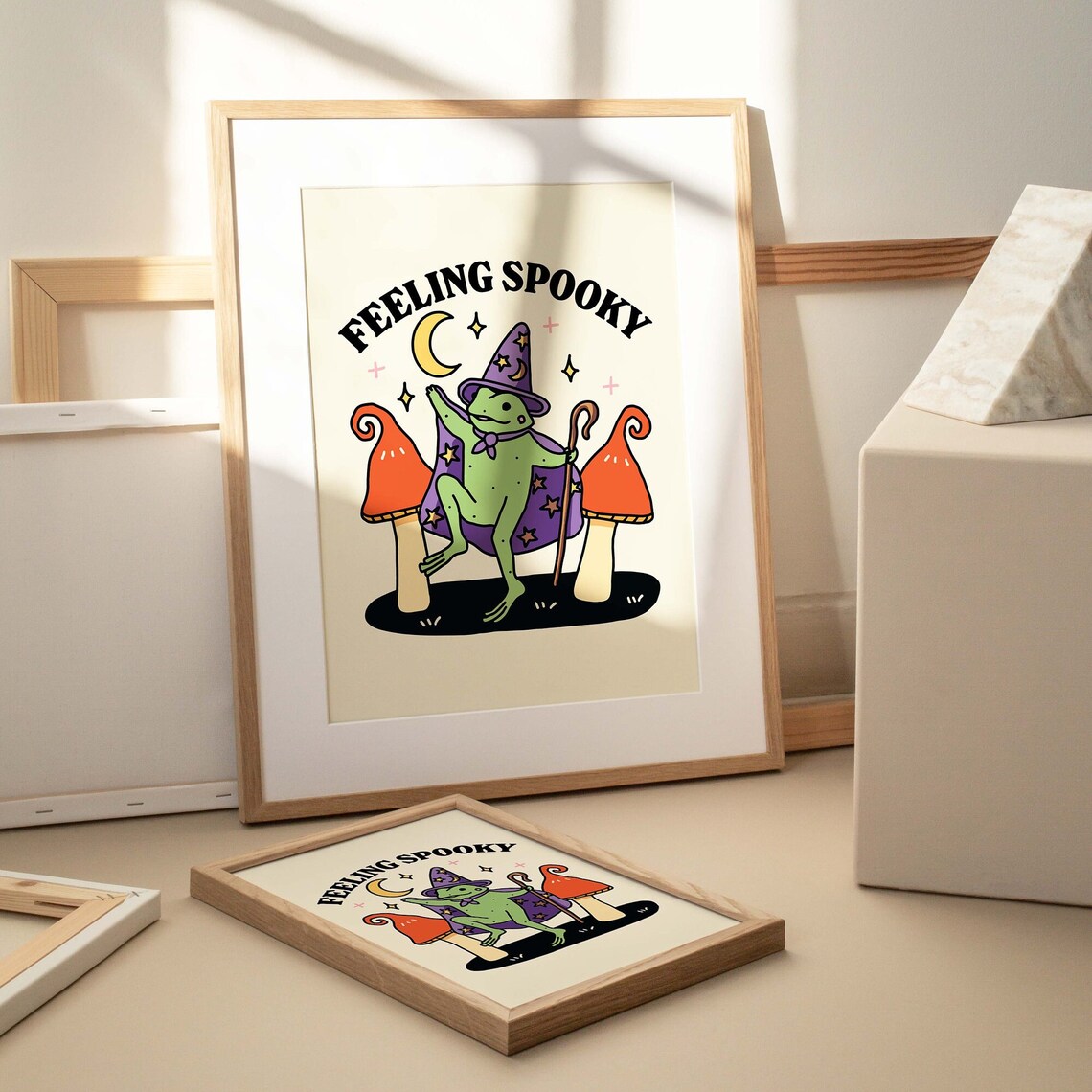 Wizard Frog Halloween Art Print, Spooky Mushroom Decor - Image 3