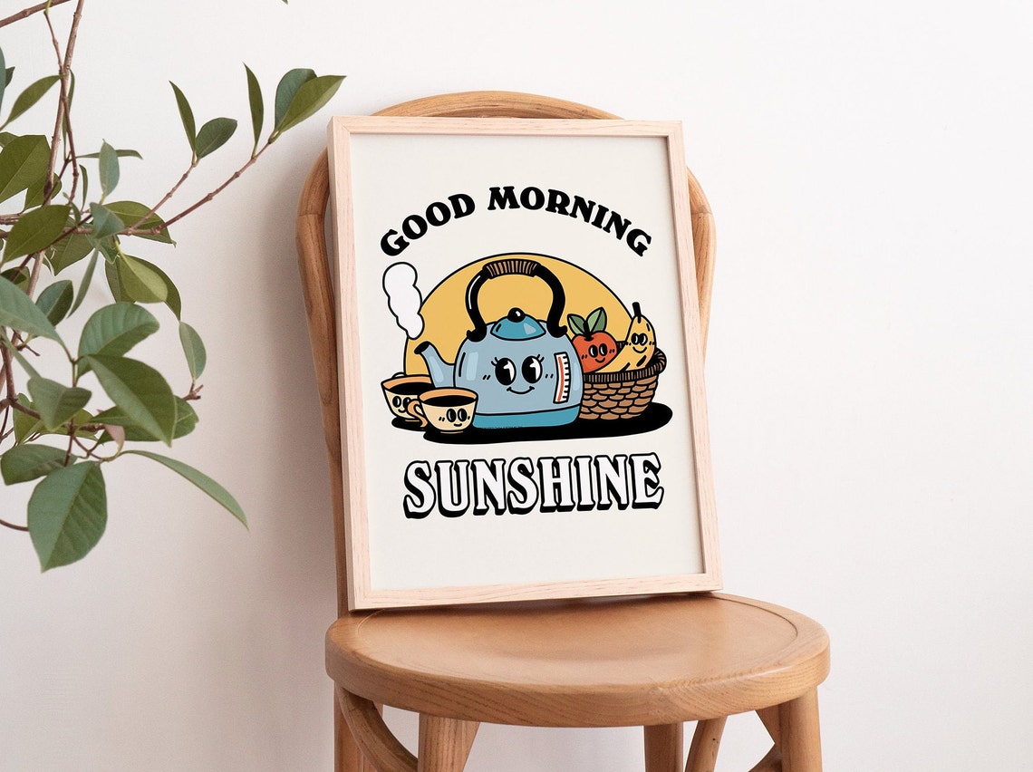 Good Morning Sunshine Smiling Kettle Retro Coffee Tea Kitchen Poster - Image 4