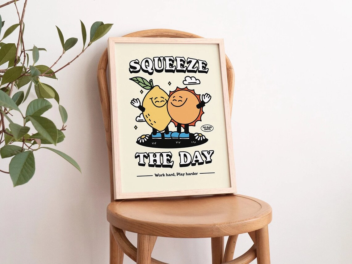 Squeeze The Day Retro Positivity Quote Art Print - Image 4