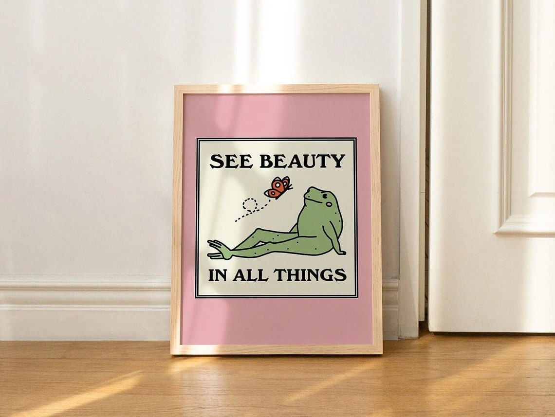 See Beauty in All Things Retro Frog Butterfly Motivational Poster - Image 3