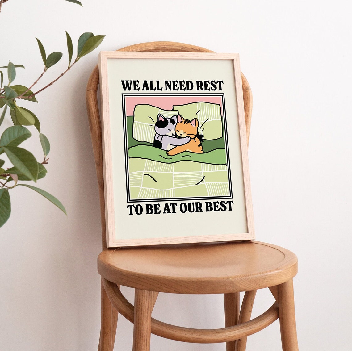 Cute Cat Rest Self Care Quote Art Print - Image 4