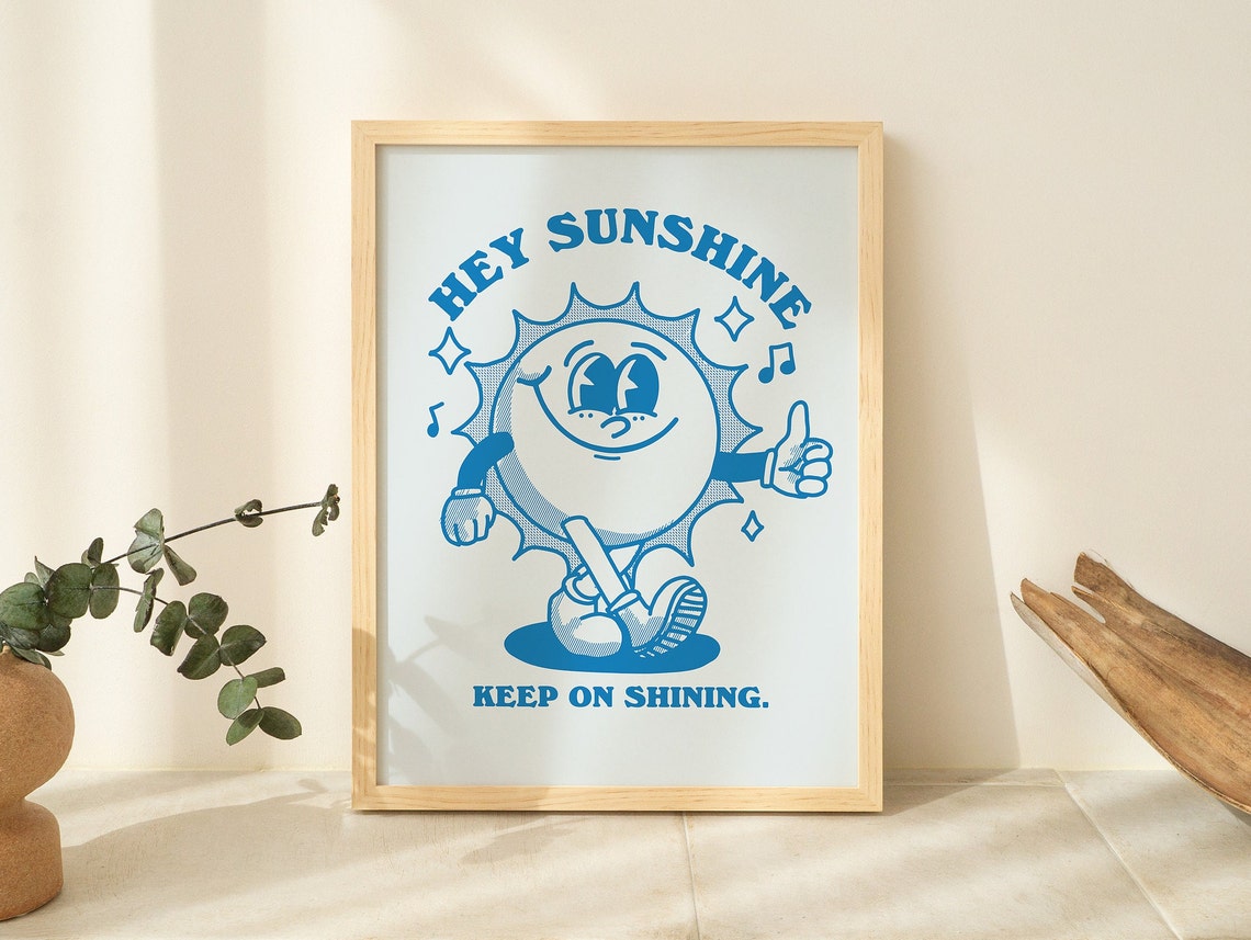 Hey Sunshine Keep on Shining Retro Sun Character Quote Wall Art - Image 2