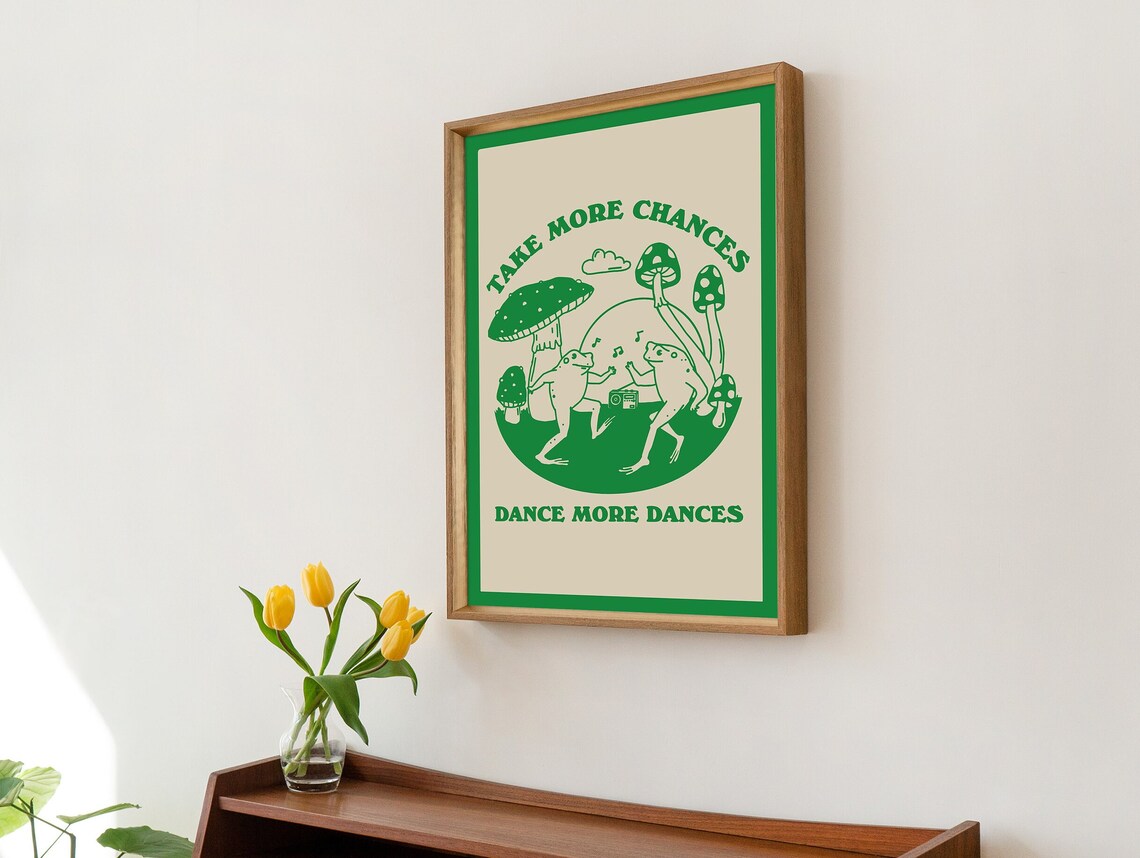 Dancing Frog Rustic Vintage Mushroom Art Print - Image 2