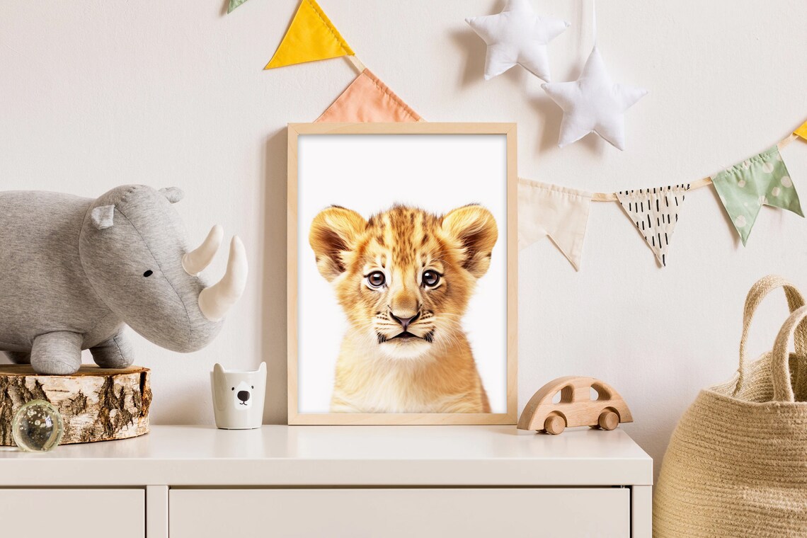 Adorable Baby Lion Cub Closeup Portrait Nursery Animal Art Print - Image 2
