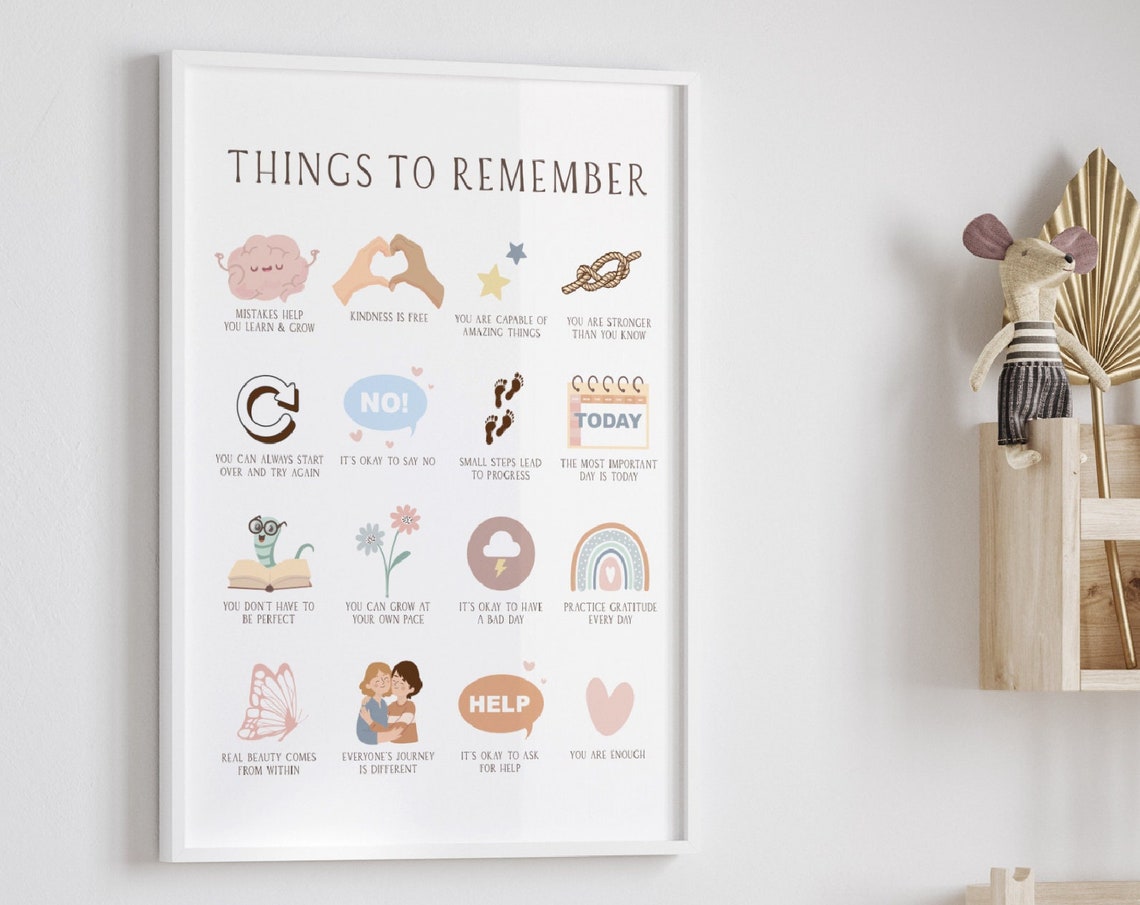 Things To Remember Affirmations Grid Kids Therapy Counselor Wall Art - Image 3