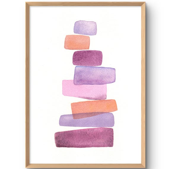 Soft Pink Abstract Art Print Balancing Stones Watercolor Painting Large Wall Decor Minimalist Poster From Original