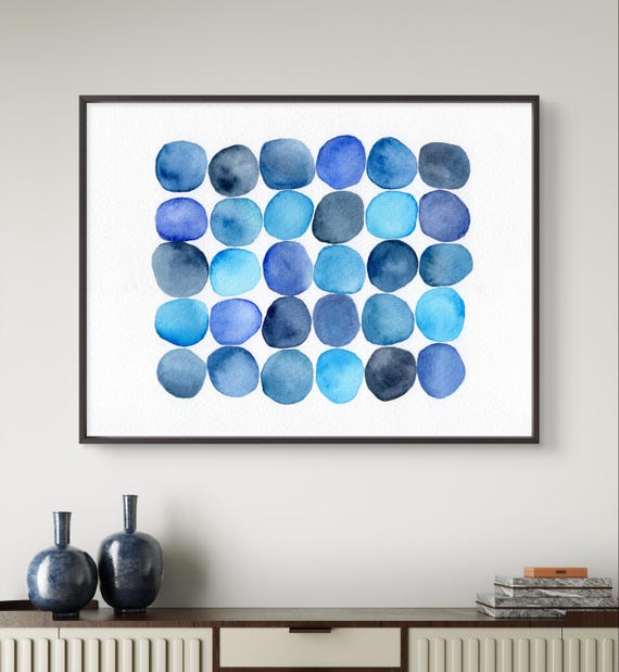Blue Abstract Print Watercolor Minimalist Wall Art Decor Navy Modern Large Poster From Original Painting