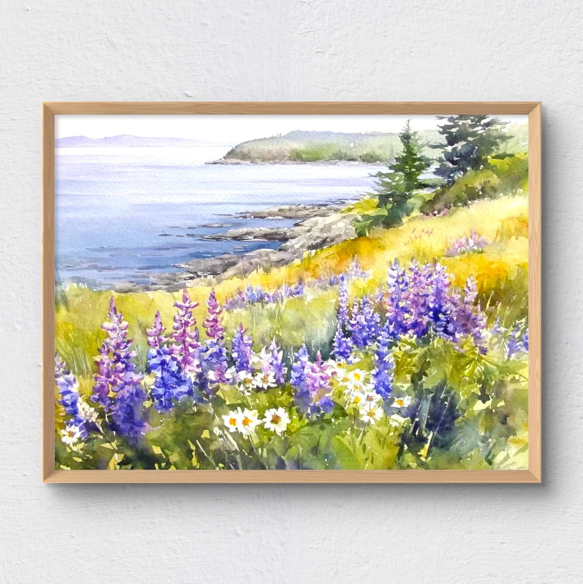 Maine Coast Art Print, New England Watercolor Landscape