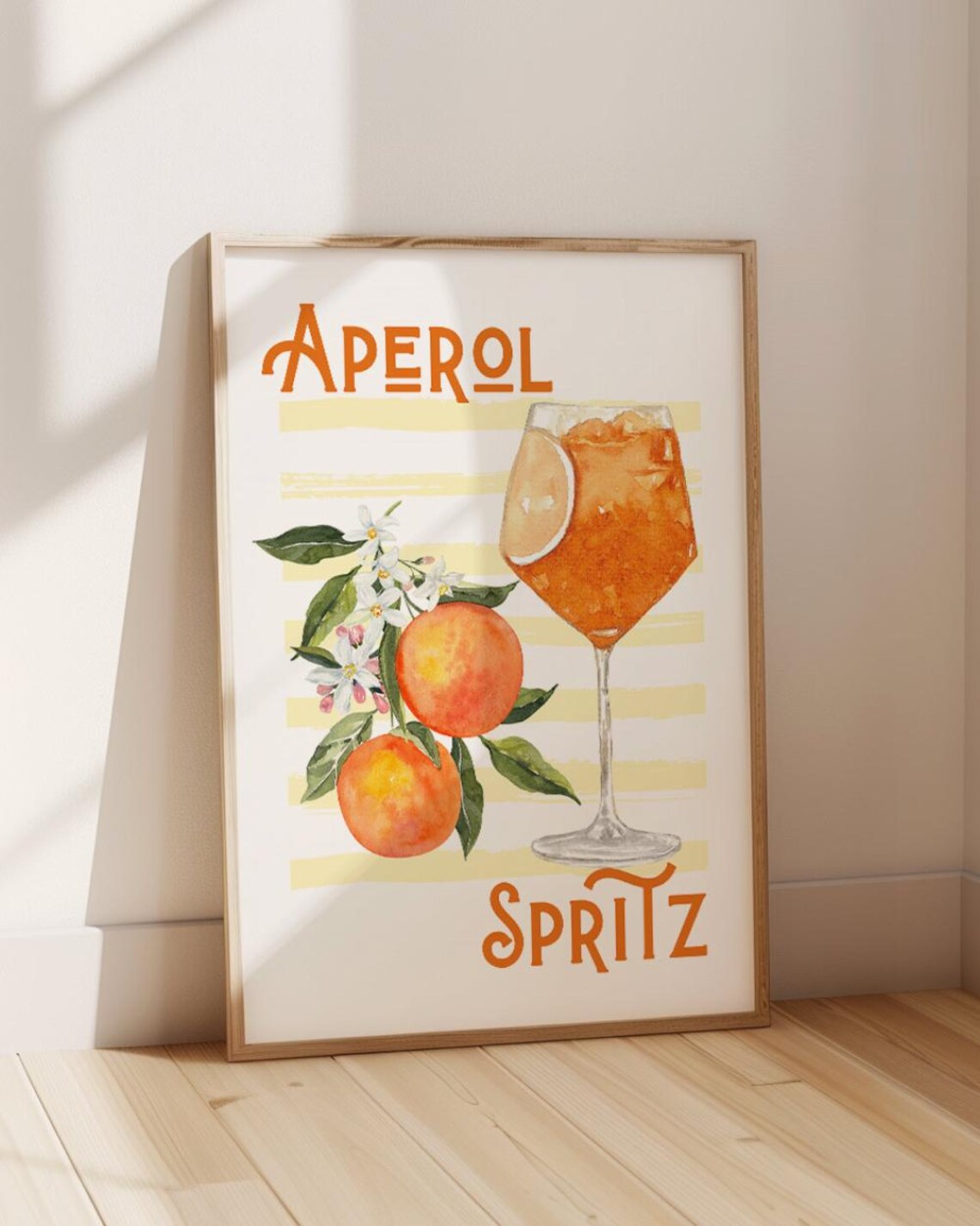 Aperol Spritz Watercolor Cocktail Glass Orange Bar Cart Poster