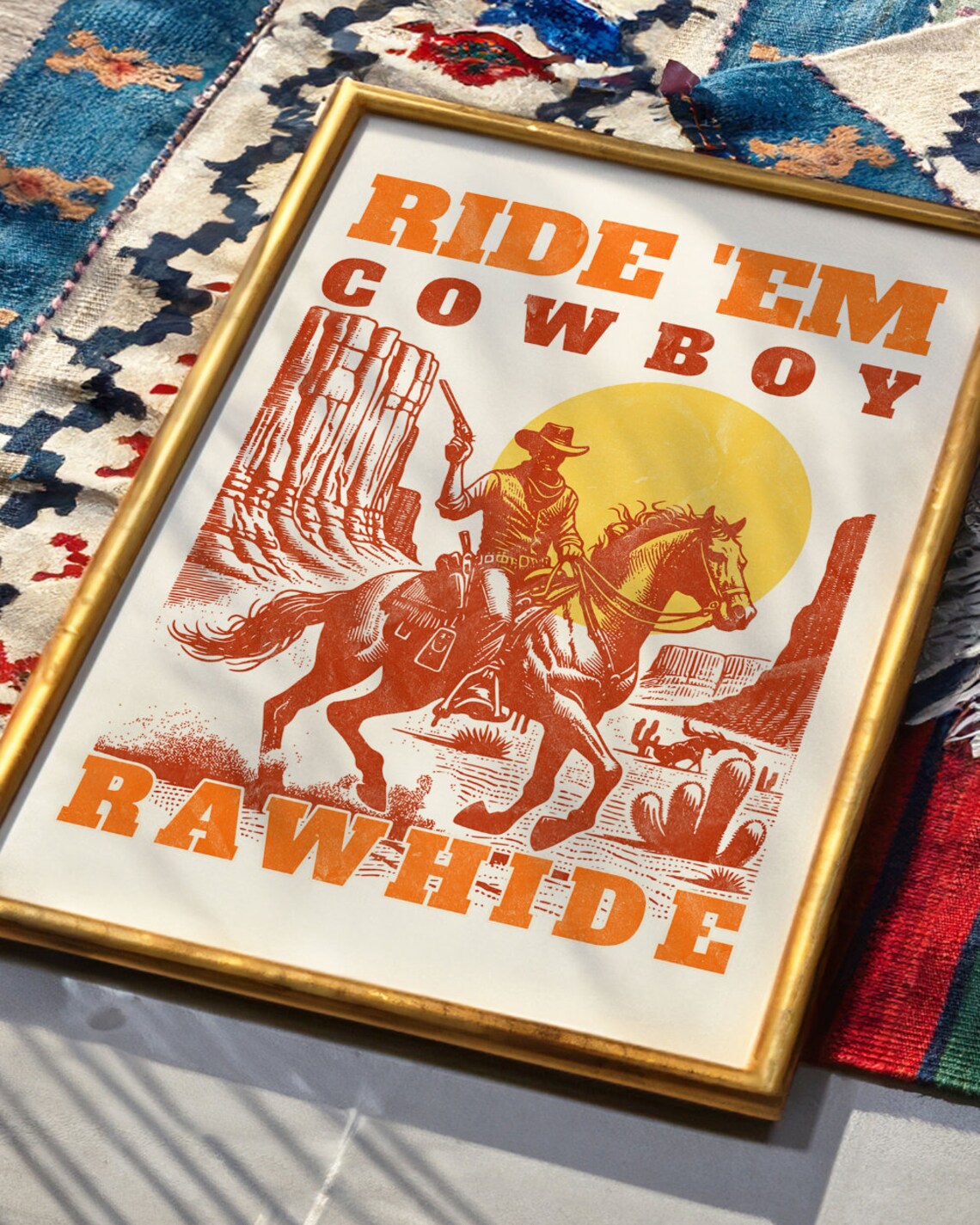 Ride Em Cowboy Rawhide Retro Western Desert Sun Art Style Poster - Image 2
