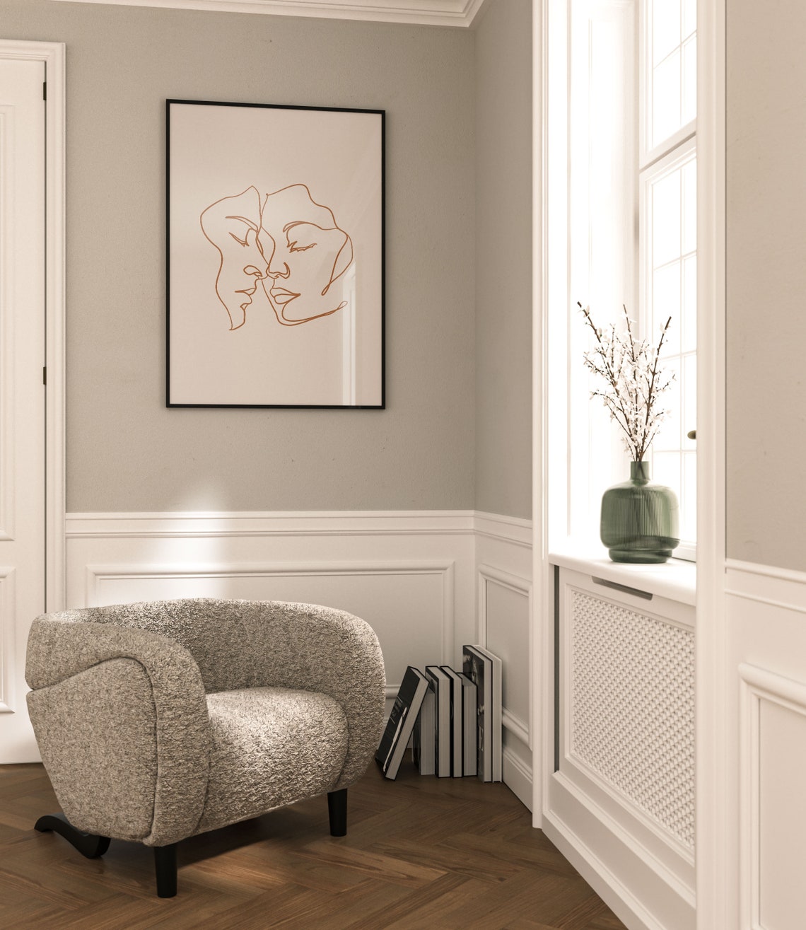 Boho Abstract Couple Faces One Line Art Terracotta Love Poster - Image 3