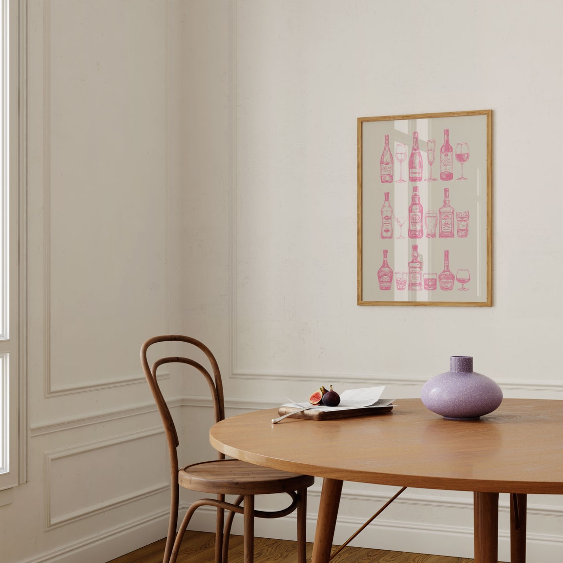 Pink Bar Cart Bottles And Glasses Trendy Home Bar Art Poster - Image 3