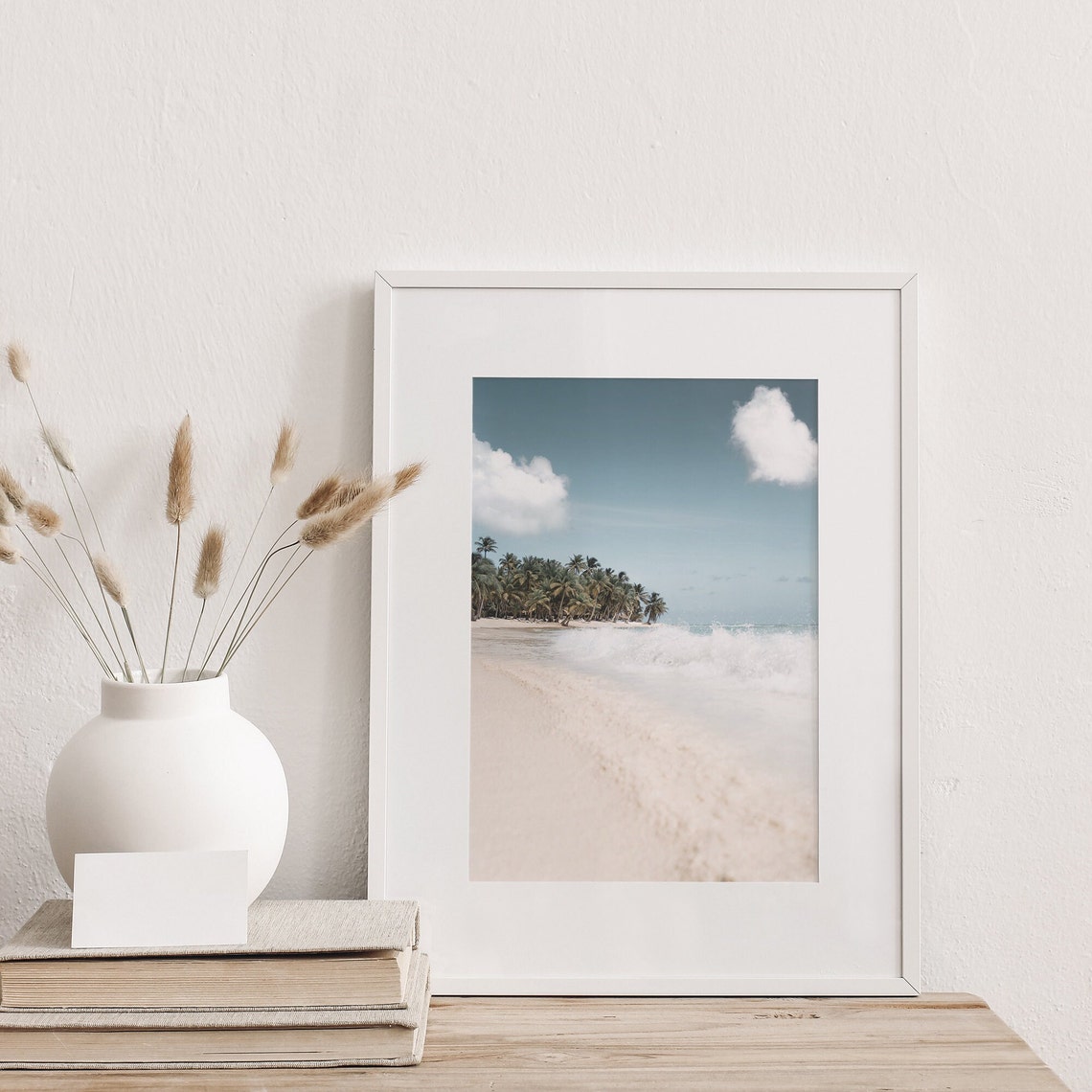 Pastel Tropical Beach Palm Trees White Sand Coastal View Poster - Image 3