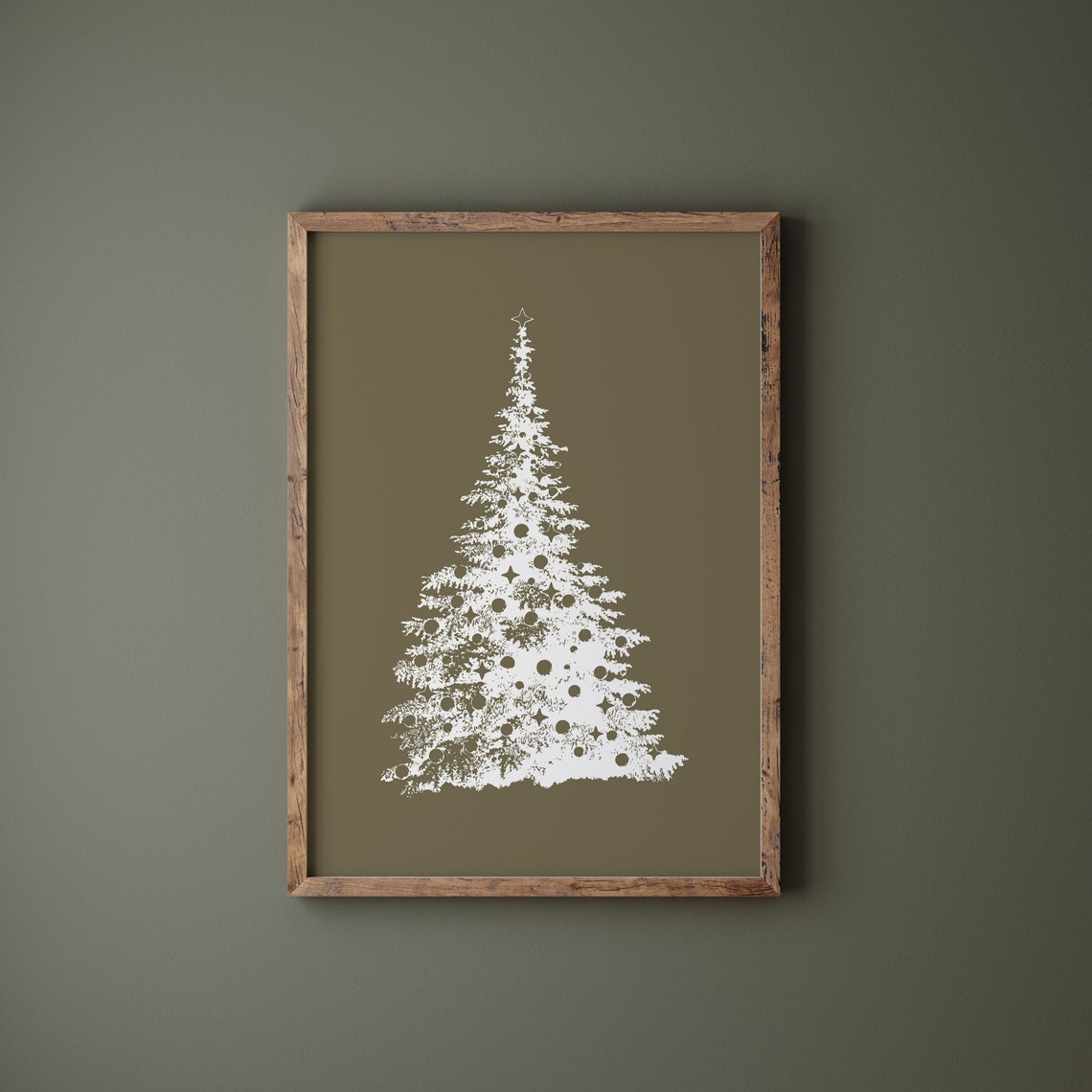 Retro White Christmas Tree Silhouette Olive Green Holiday Poster - Image 2
