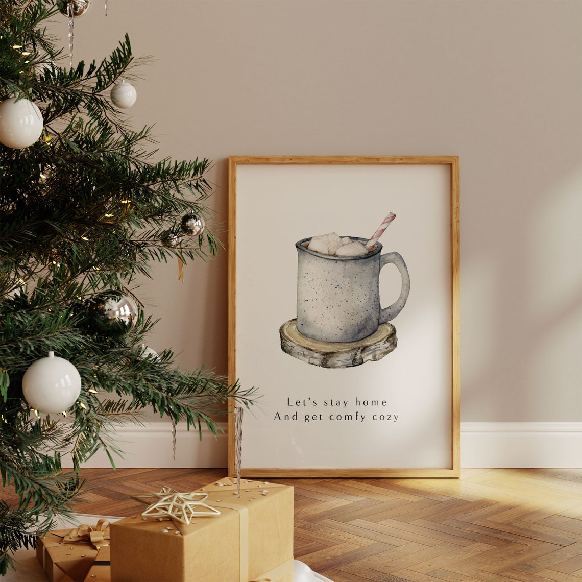 Watercolor Hot Cocoa Mug Marshmallow Cozy Winter Christmas Poster - Image 2