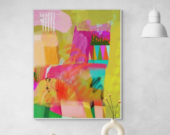 Colorful Abstract Art Green Orange Instant Wall Art Modern Wall Decor Abstract Painting