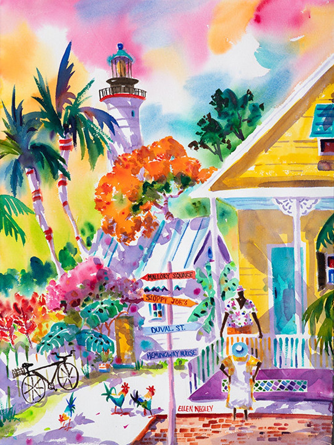 Key West Lighthouse with Mallory Square Landmark Signpost Poster
