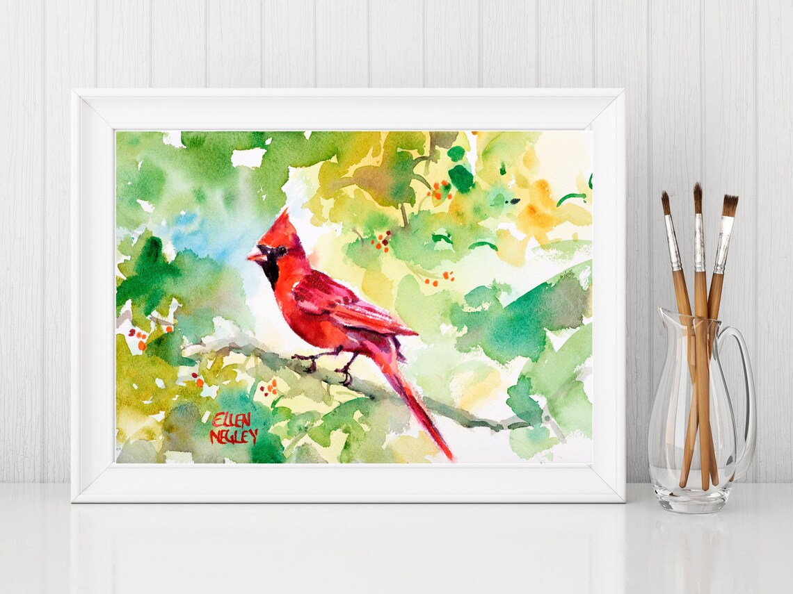 Ellen Negley Cardinal Watercolor Art Print, Florida - Image 3