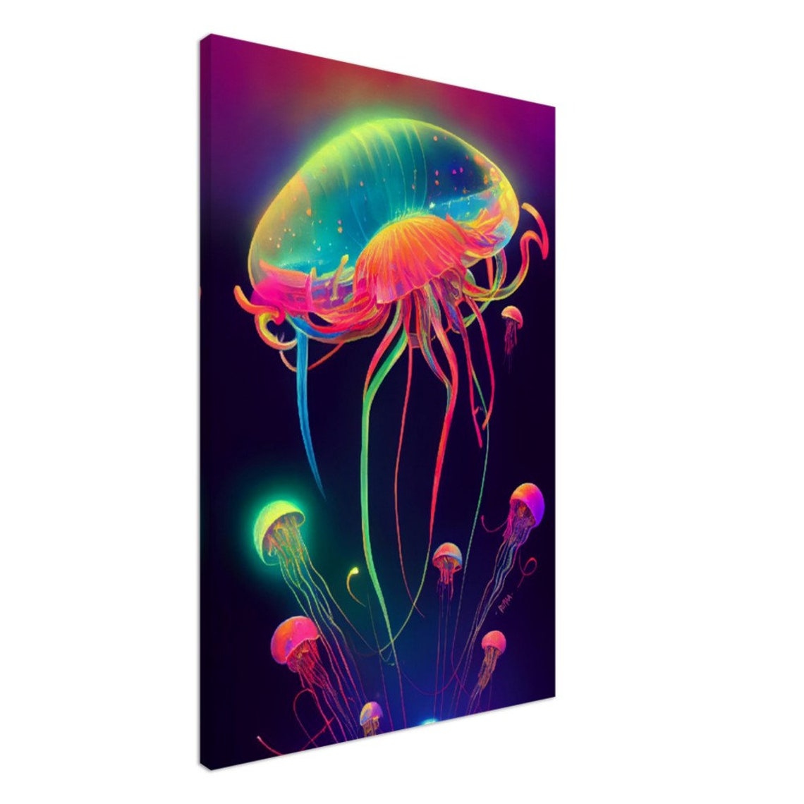 Neon Jellyfish Glowing Psychedelic Deep Ocean Life Art Poster - Image 2