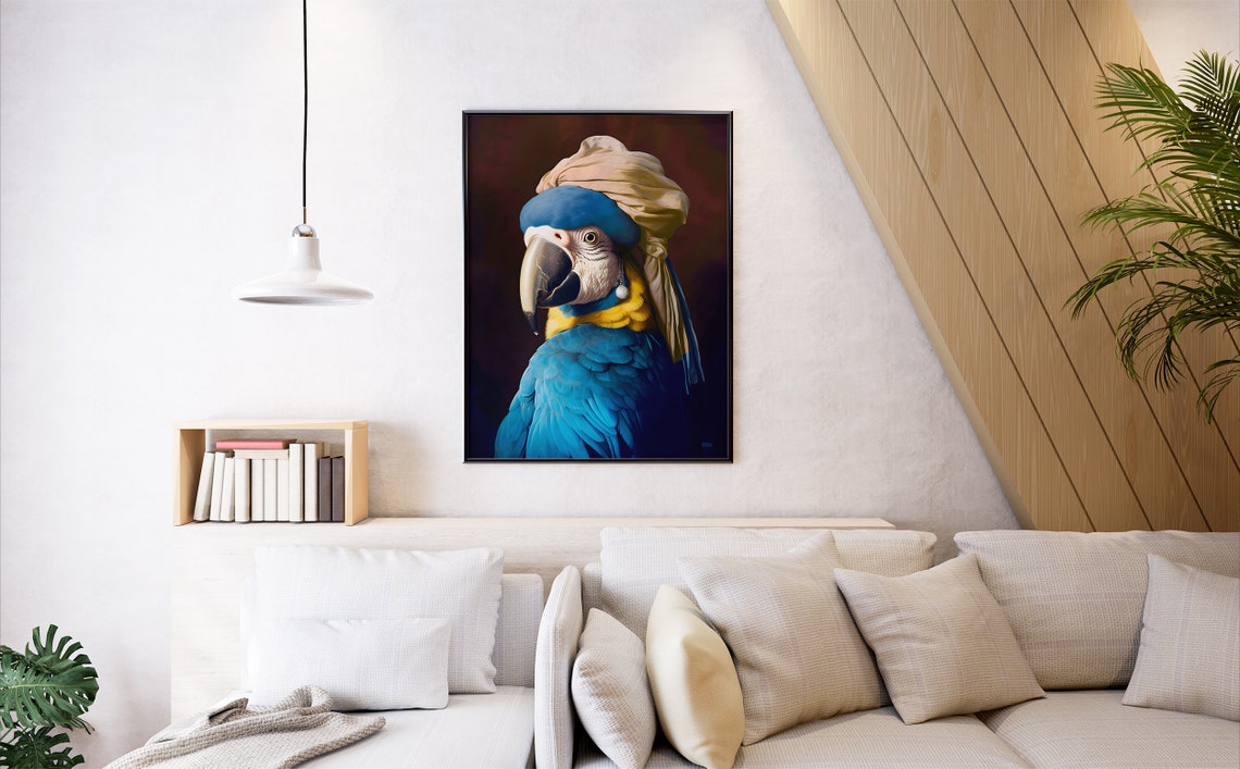Parrot Bird Lover Funny Designed Baroque Style Nursery Home Dcor Portrait Johannes Vermeer Wall Artwork - Image 7