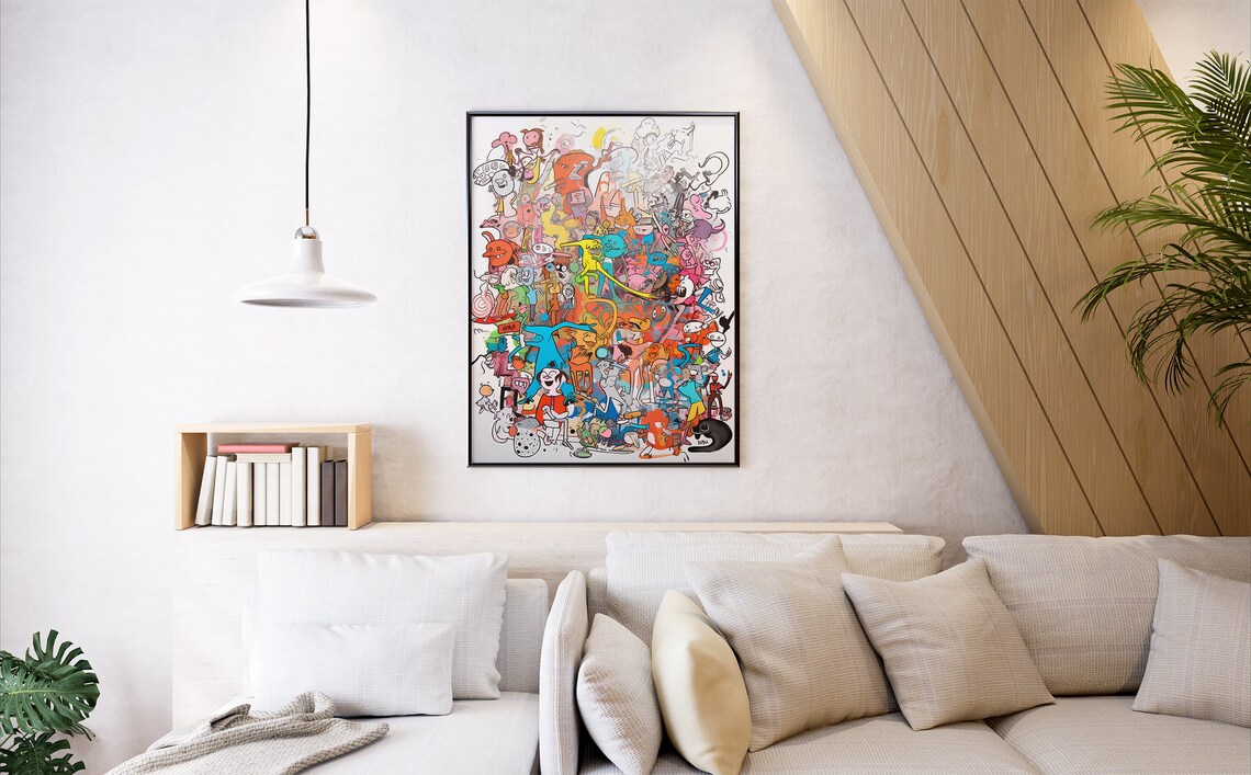 Pastel Cartoon Doodle Monster Collage Playful Kids Room Wall Art - Image 7