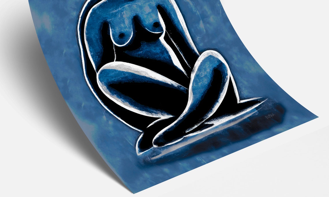 Nude Silhouette Art Abstract Print Modern Blue Figurative Picasso Wall Decor Contemporary Minimalist Home Art Decoration - Image 3