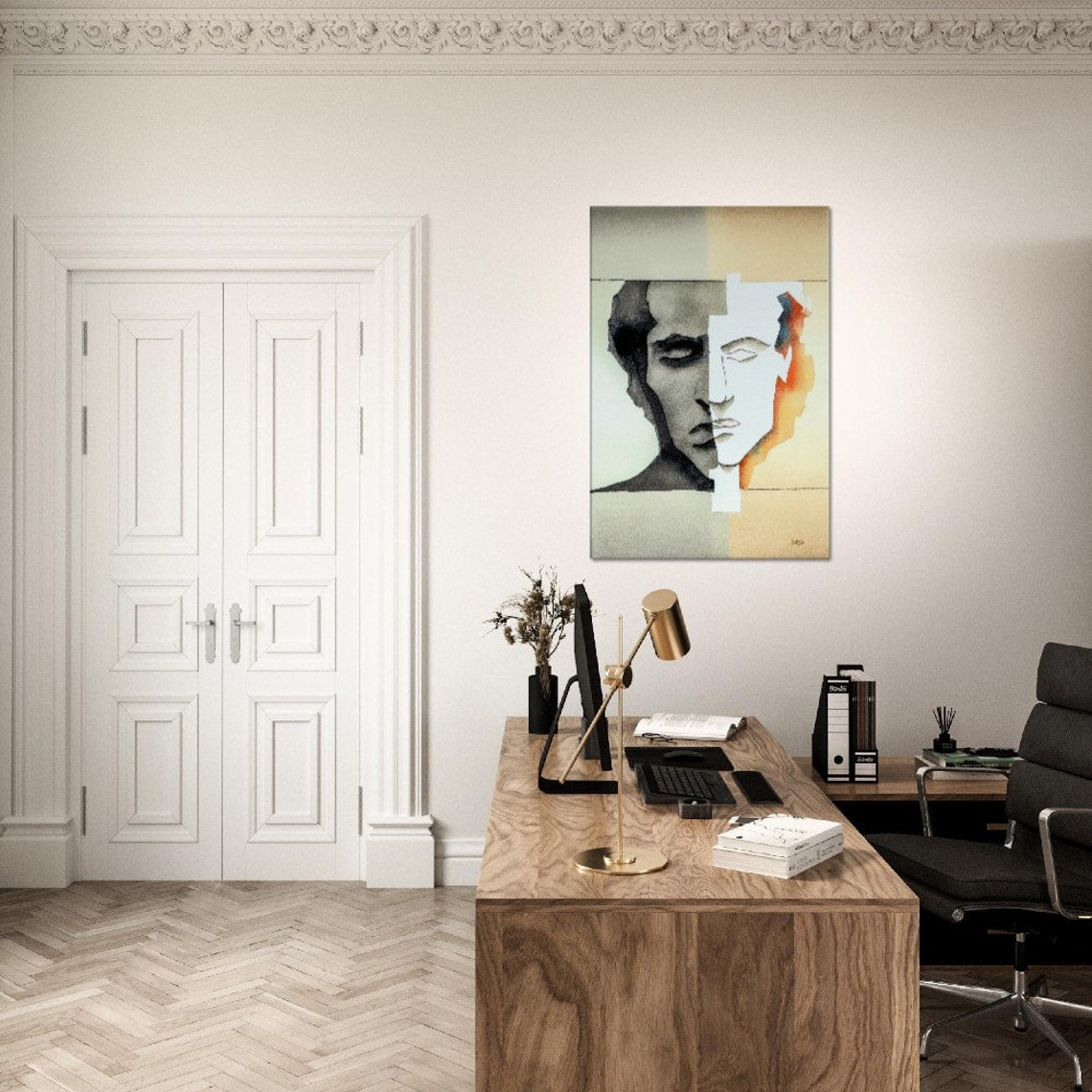 Split Face Minimalist Abstract Portrait Watercolor Modern Art Poster - Image 7