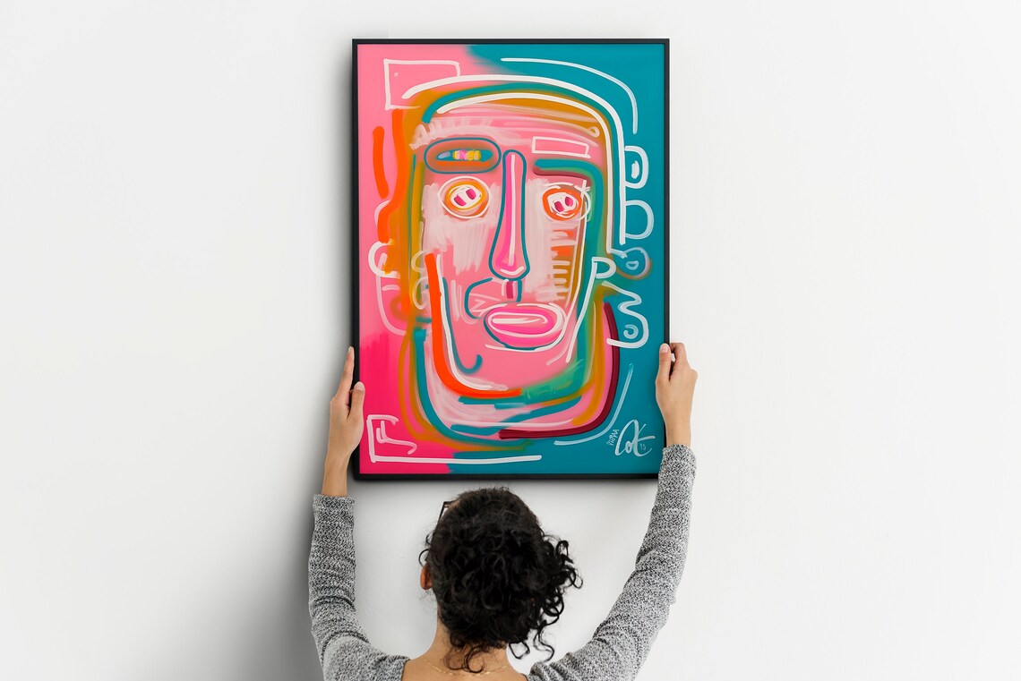Vibrant Abstract Face Art Print, Modern Pop Art - Image 5