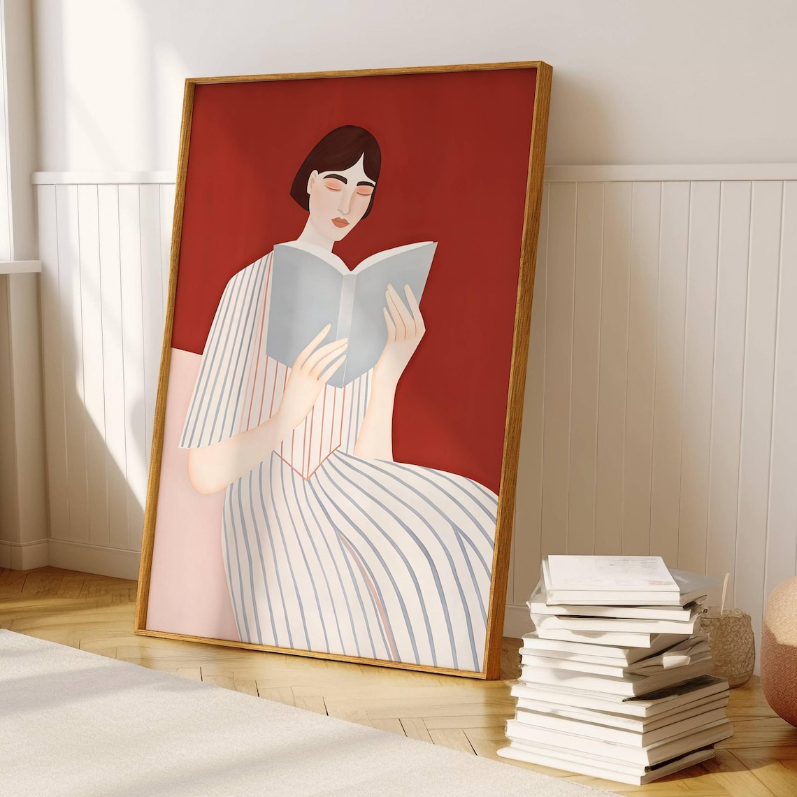 Abstract Woman Reading, Minimalist Geometric Art Print