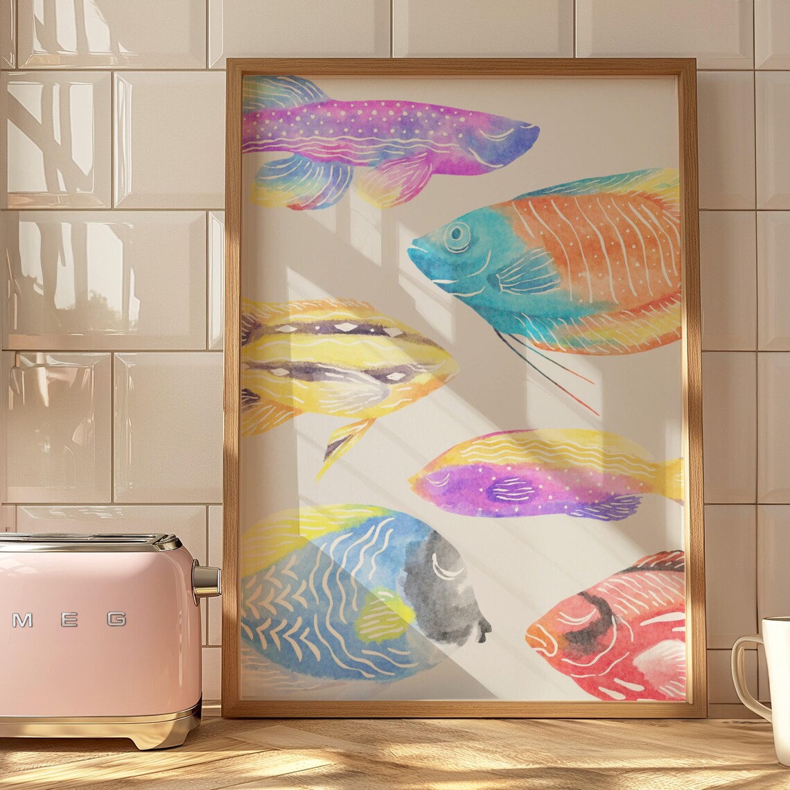 Coastal Fish Art Print, Abstract Beach House Decor