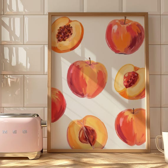 Peach Kitchen Print Vintage Mediterranean Fruit Art A2a6 Jpeg