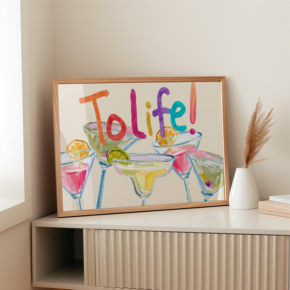 To Life Colorful Cocktail Toast Fun Party Watercolor Art Poster