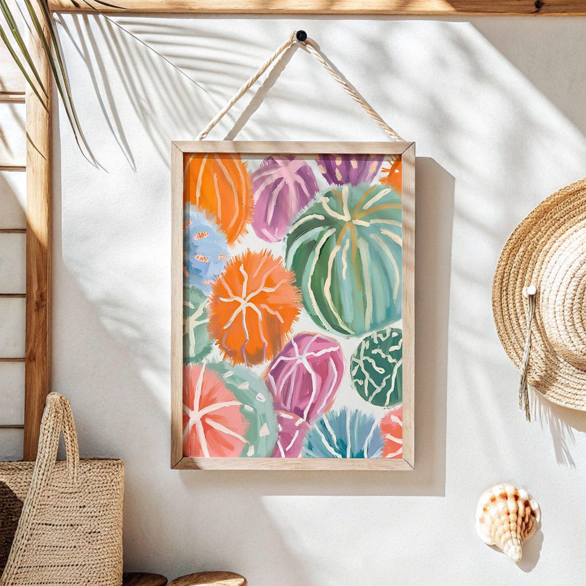 Colorful Sea Urchin Pattern Coastal Pastel Ocean Wall Poster
