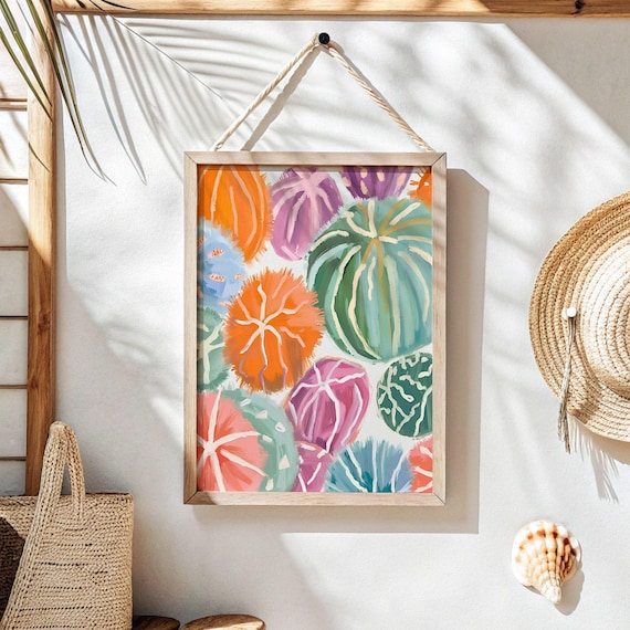 Colorful Sea Urchin Pattern Coastal Pastel Ocean Wall Poster